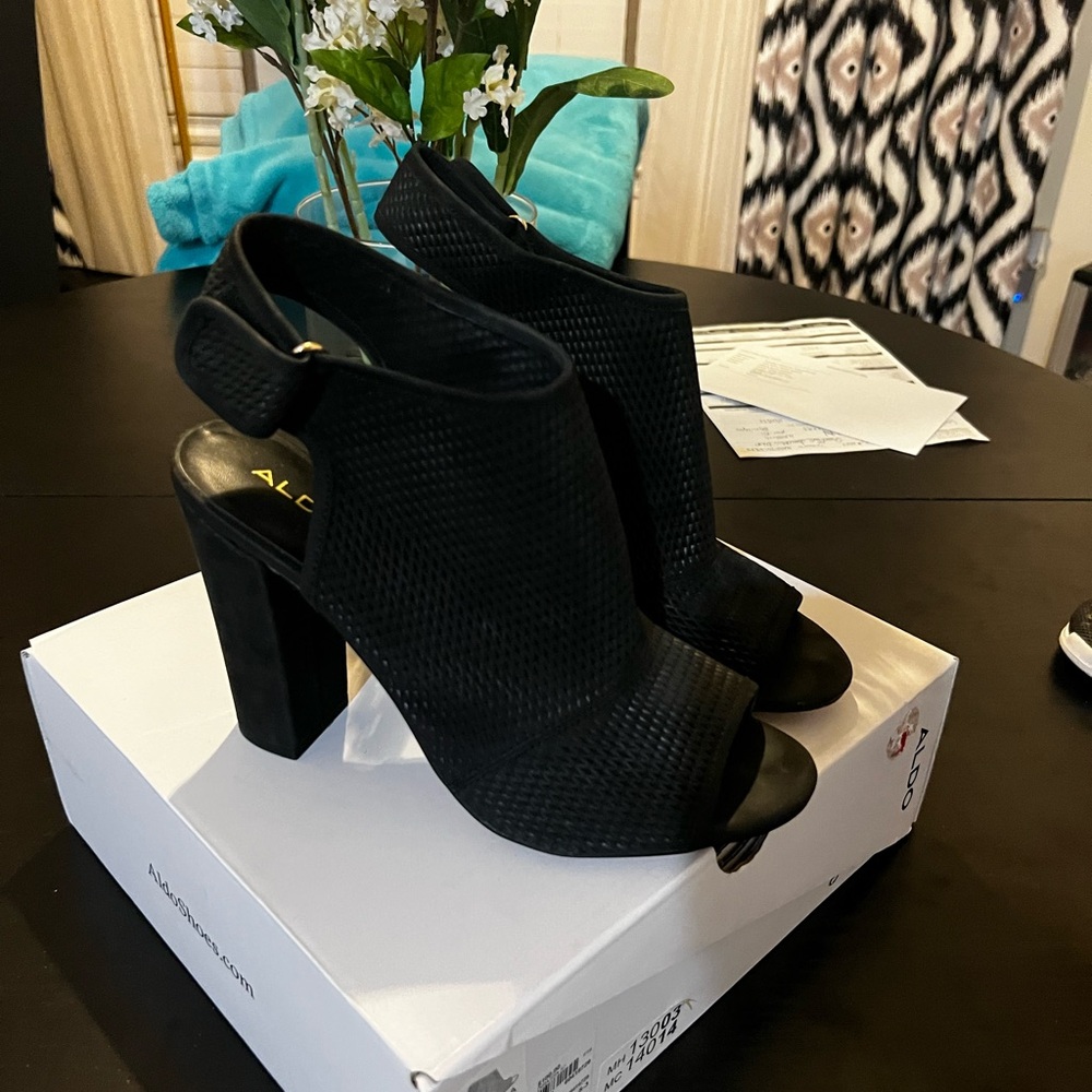 Aldo Black Textured Heeled Sandals